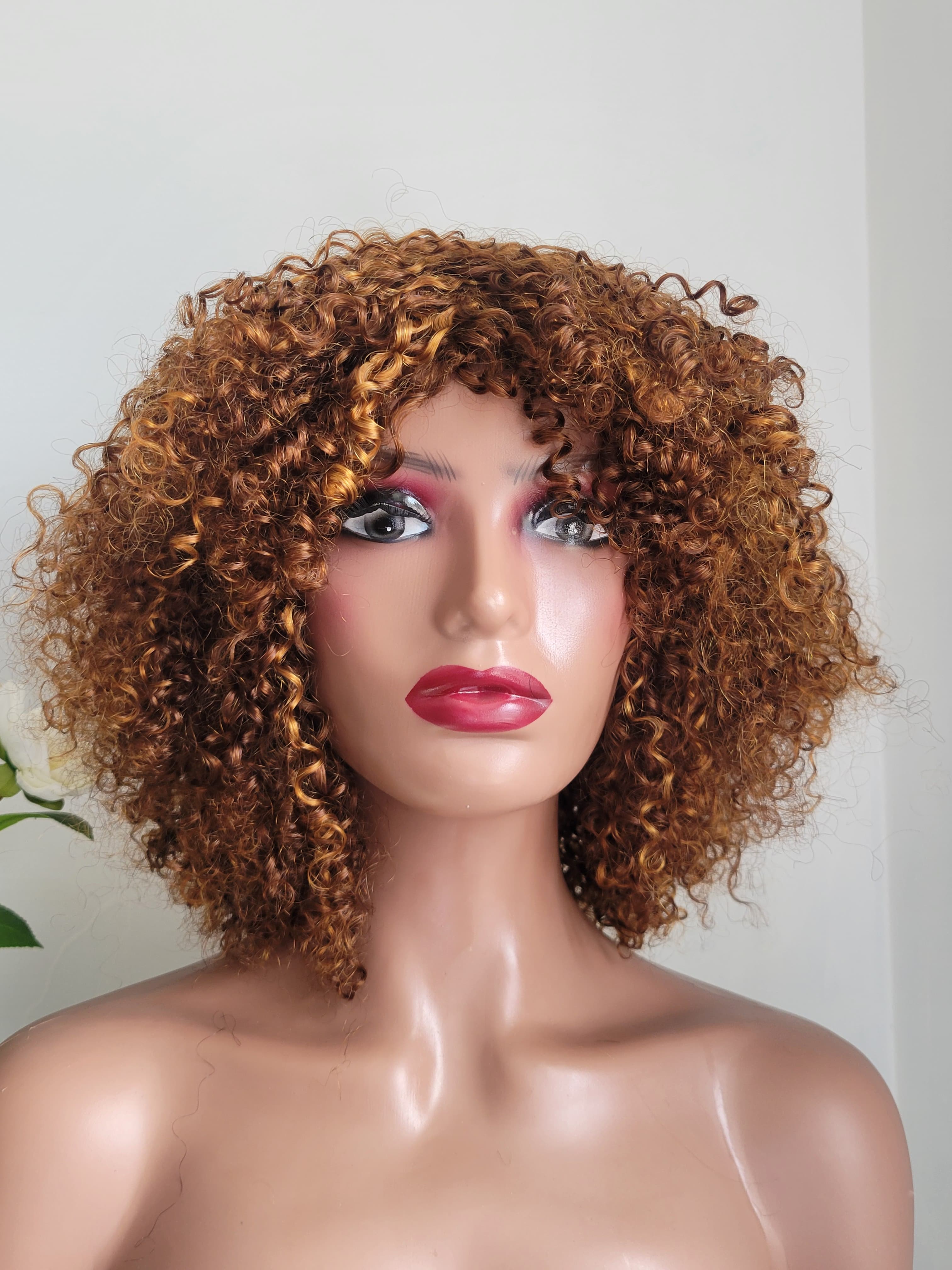 Golden Honey Highlight Curly Bob Wig
